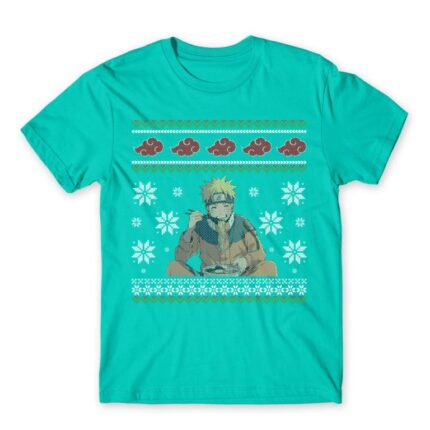 Naruto Christmas design Turquoise Men's T-shirt for Anime, Naruto