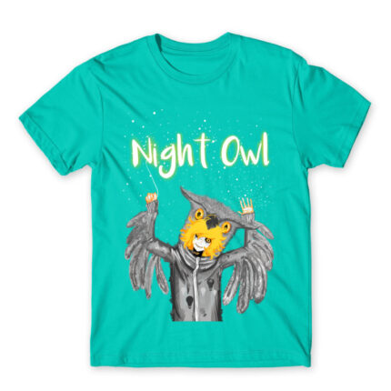 Night Owl Turquoise Men's Tee for Anime, Original Art