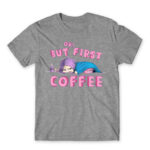 Ok, but First Coffee – Girl Grey Melange Men's Tee for Anime, Original Character