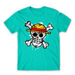 One Piece grunge logo Turquoise Men's T-shirt for Anime, One Piece