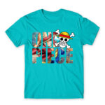 One Piece Text Atoll Blue Men's Tee for Anime, One Piece