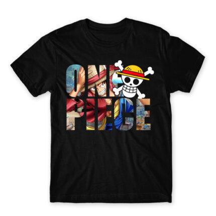 One Piece Text Black Men's Tee for Anime, One Piece