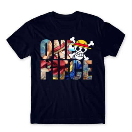 One Piece Text Navy Men's T-shirt for Anime, One Piece