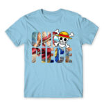 One Piece Text Sky Blue Men's T-shirt for Anime, One Piece