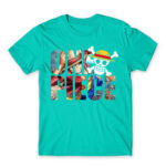 One Piece Text Turquoise Men's T-shirt for Anime, One Piece