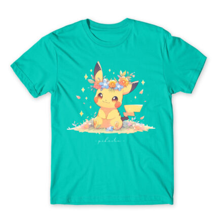 Pikachu – Botanical Turquoise Men's T-shirt for Anime, Pokemon