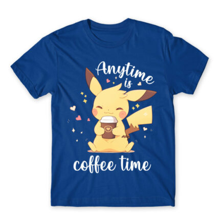 Pikachu – Coffee time Royal Blue Men's Tee for Anime, Pokemon