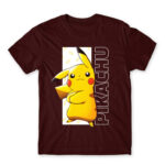 Pikachu Stripe Burgundy Men's T-shirt for Anime, Pokemon