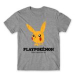Playpokémon Grey Melange Men's T-shirt for Brand Parody, Funny