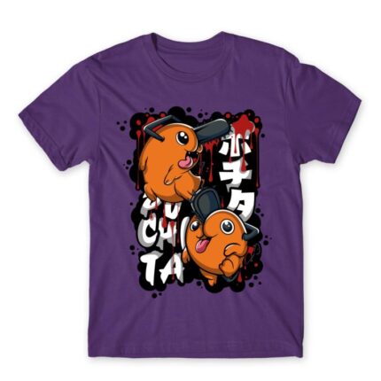 Pochita Graffiti Dark Purple Men's Tee for Anime, Chainsaw Man