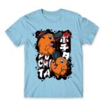 Pochita Graffiti Sky Blue Men's T-shirt for Anime, Chainsaw Man