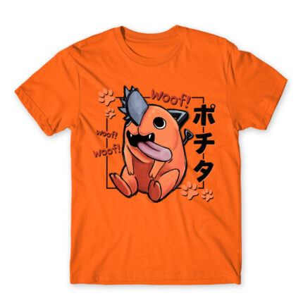 Pochita – Woof Orange Men's Tee for Anime, Chainsaw Man