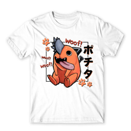 Pochita – Woof White Men's Tee for Anime, Chainsaw Man