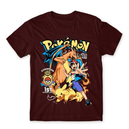 Pokémon Champion Burgundy Men's Tee for Anime, Pokemon