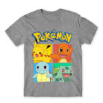 Pokémon Team Gen 1 Grey Melange Men's T-shirt for Anime, Pokemon