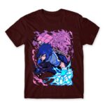 Sasuke Attack Burgundy Men's Tee for Anime, Naruto