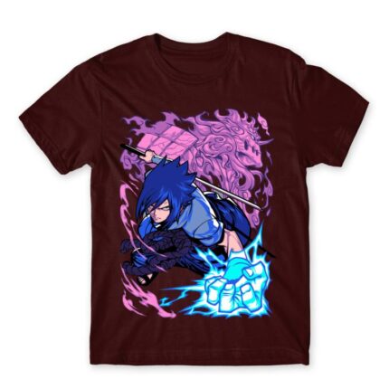 Sasuke Attack Burgundy Men's Tee for Anime, Naruto