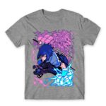 Sasuke Attack Grey Melange Men's T-shirt for Anime, Naruto