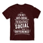Selectively social Burgundy Men's T-shirt for Antisocial, Funny