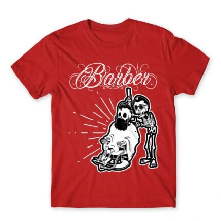 Skeleton barber Red Men's Tee for Hairdresser, Work