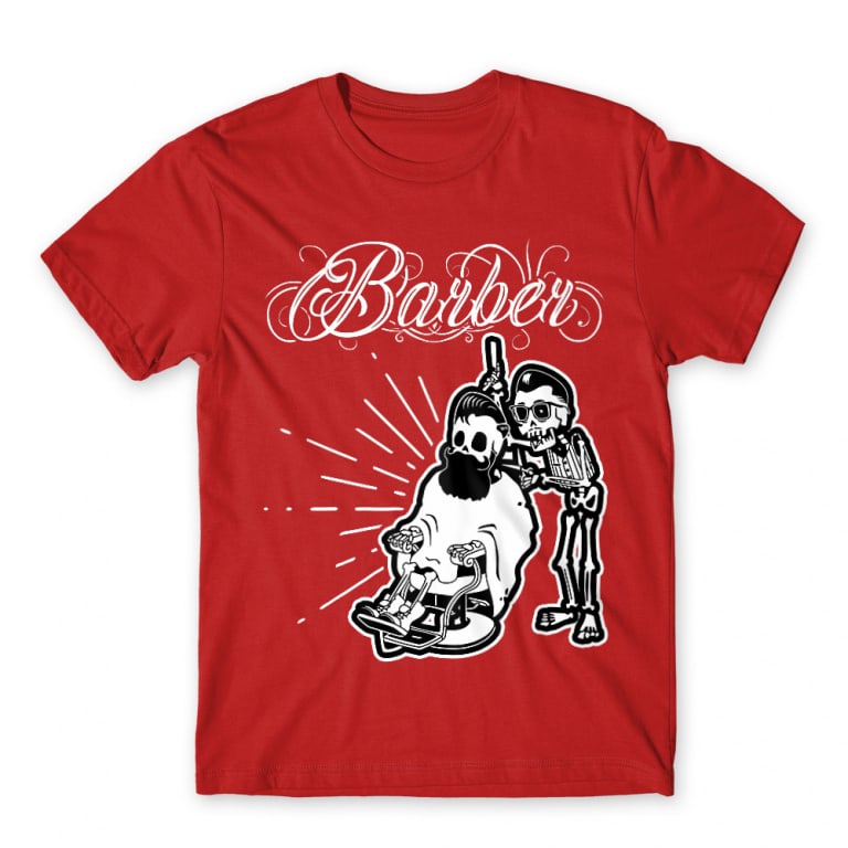 Skeleton barber Red Men's Tee for Hairdresser, Work