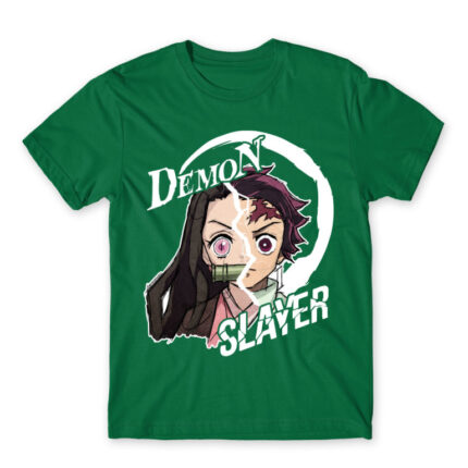 Tanjiro and Nezuko Kelly Green Men's Tee for Anime, Kimetsu No Yaiba