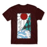 Tanjiro earning Burgundy Men's Tee for Anime, Kimetsu No Yaiba