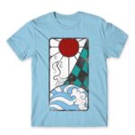 Tanjiro earning Sky Blue Men's T-shirt for Anime, Kimetsu No Yaiba