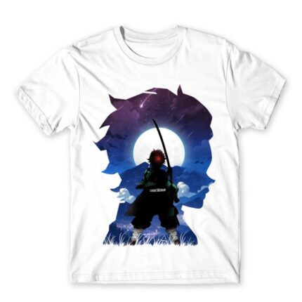 Tanjiro silhouette White Men's T-shirt for Anime, Kimetsu No Yaiba