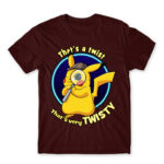 Twisty Detective Pikachu Burgundy Men's Tee for Anime, Pokemon