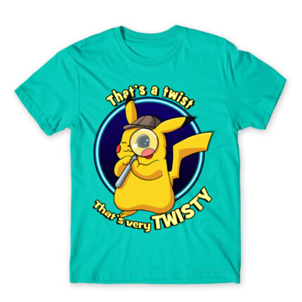 Twisty Detective Pikachu Turquoise Men's Tee for Anime, Pokemon
