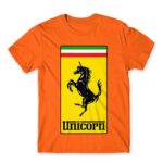 Unicorn Ferrari Orange Men's Tee for Brand Parody, Funny