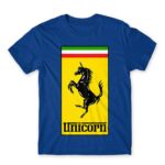 Unicorn Ferrari Royal Blue Men's Tee for Brand Parody, Funny