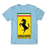 Unicorn Ferrari Sky Blue Men's T-shirt for Brand Parody, Funny