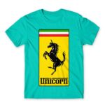 Unicorn Ferrari Turquoise Men's Tee for Brand Parody, Funny