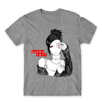 Wanna try? Grey Melange Men's Tee for Anime, Tokyo Ghoul