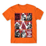 We work in the dark Orange Men's T-shirt