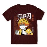 Zenitsu Agatsuma – Demon Slayer Burgundy Men's Tee for Anime, Kimetsu No Yaiba