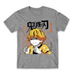 Zenitsu Agatsuma – Demon Slayer Grey Melange Men's Tee for Anime, Kimetsu No Yaiba