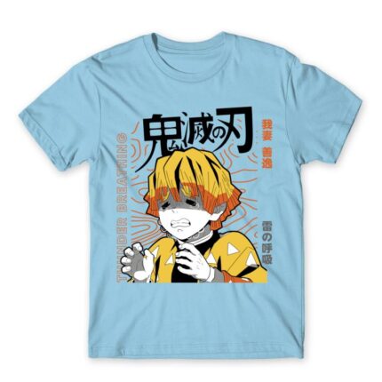 Zenitsu Agatsuma – Demon Slayer Sky Blue Men's Tee for Anime, Kimetsu No Yaiba