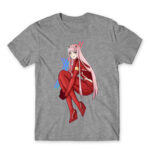 Zero Two – Darling In The Franxx Grey Melange Men's T-shirt for Anime, Darling In The Franxx