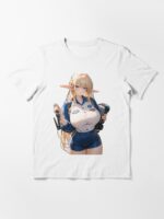 Anime Elf Mechanic Girl – Black and White Automotive Waifu Unisex T-Shirt