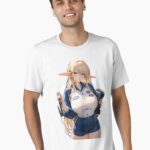 Anime Elf Mechanic Girl – Black and White Automotive Waifu Unisex T-Shirt