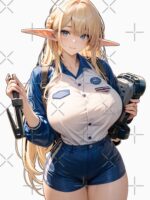 Anime Elf Mechanic Girl – Black and White Automotive Waifu Unisex T-Shirt