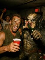 Arnold Schwarzenegger & The Predator - a candid paparazzi-style photo Unisex T-Shirt - Image 7