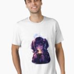Cozy Night Anime Girl Coffee Moon Glow Aesthetic Design Unisex T-Shirt