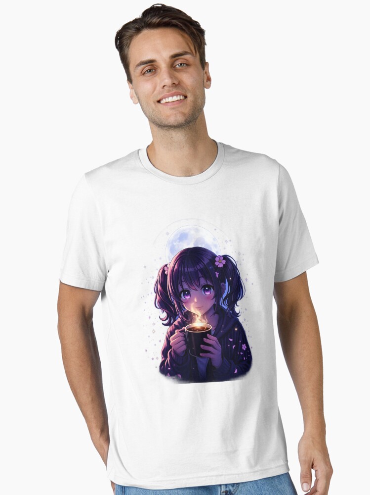 Cozy Night Anime Girl Coffee Moon Glow Aesthetic Design Unisex T-Shirt Cozy Night Anime Girl Coffee Moon Glow Aesthetic Design Unisex T-Shirt