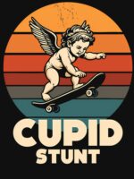 Funny Cupid Stunt Spoonerism Retro Skateboard Angel Skater Unisex T-Shirt - Image 7