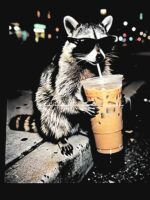 Funny Raccoon Drinking iced Coffee Unisex T-Shirt - Image 7