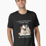 Funny Woman Books and Cats Unisex T-Shirt